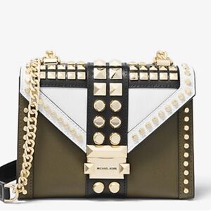 Michael Kors Olive and White Leather Crossbody Bag with Gold Accents